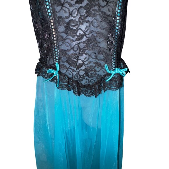 Vintage Jill Andrea Black Lace Blue Sheer Nightgown Medium Goth Vamp Pinup Sexy - Picture 5 of 7